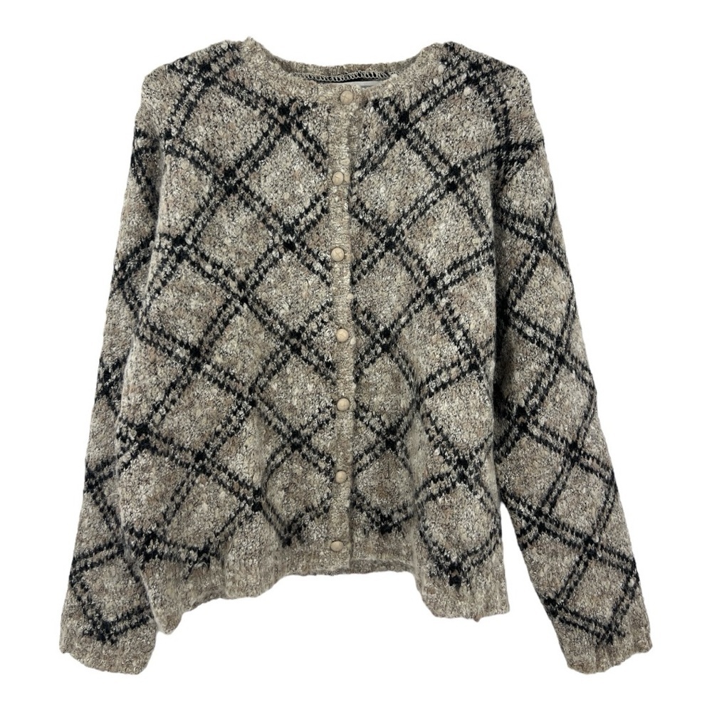 Vintage Y2K Retro Plaid chunky Mohair Blend Cardigan Sweater Button Front